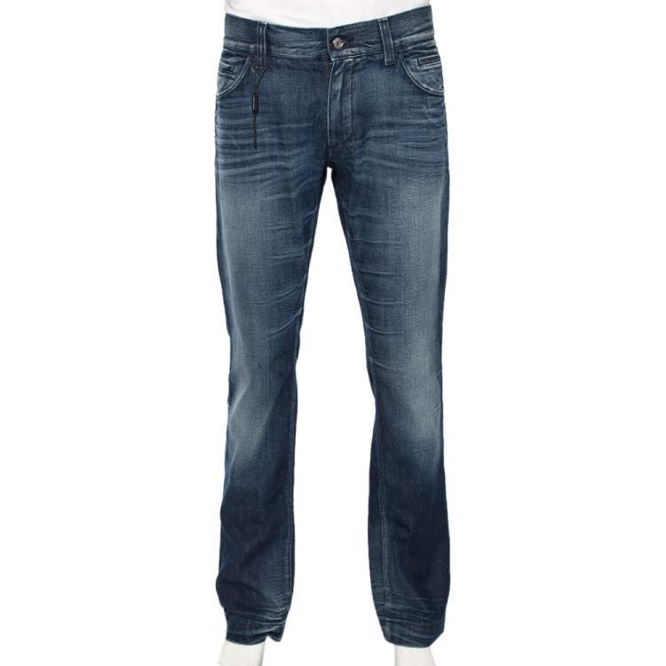 Pre Owned Dolce & Gabbana Indigo Light Wash Denim Creased Effect 16 Fit Jeans L