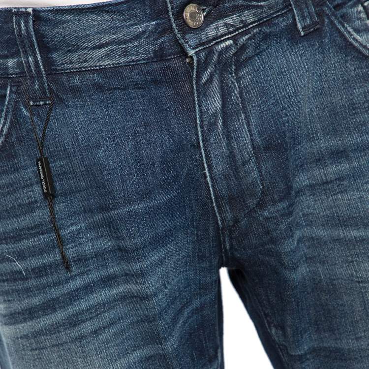 Pre Owned Dolce & Gabbana Indigo Light Wash Denim Creased Effect 16 Fit Jeans L