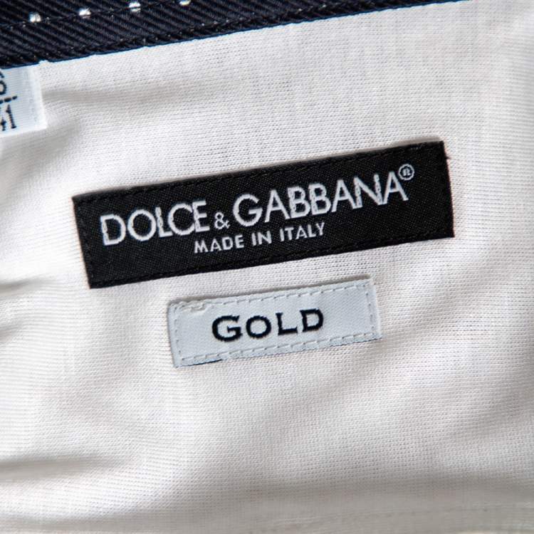 Pre Owned Dolce & Gabbana White Cotton Knit Contrast Polka Dot Collar Shirt L
