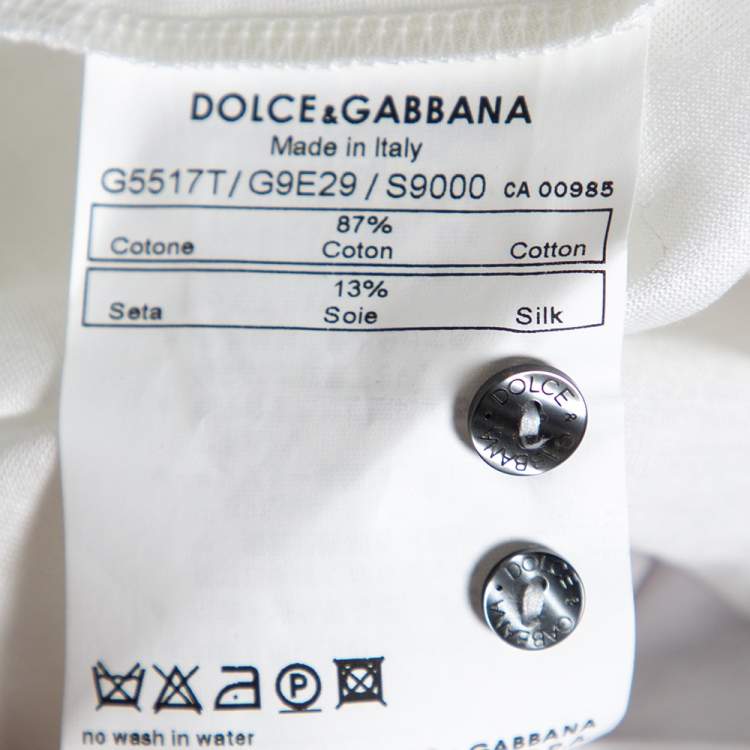 Pre Owned Dolce & Gabbana White Cotton Knit Contrast Polka Dot Collar Shirt L
