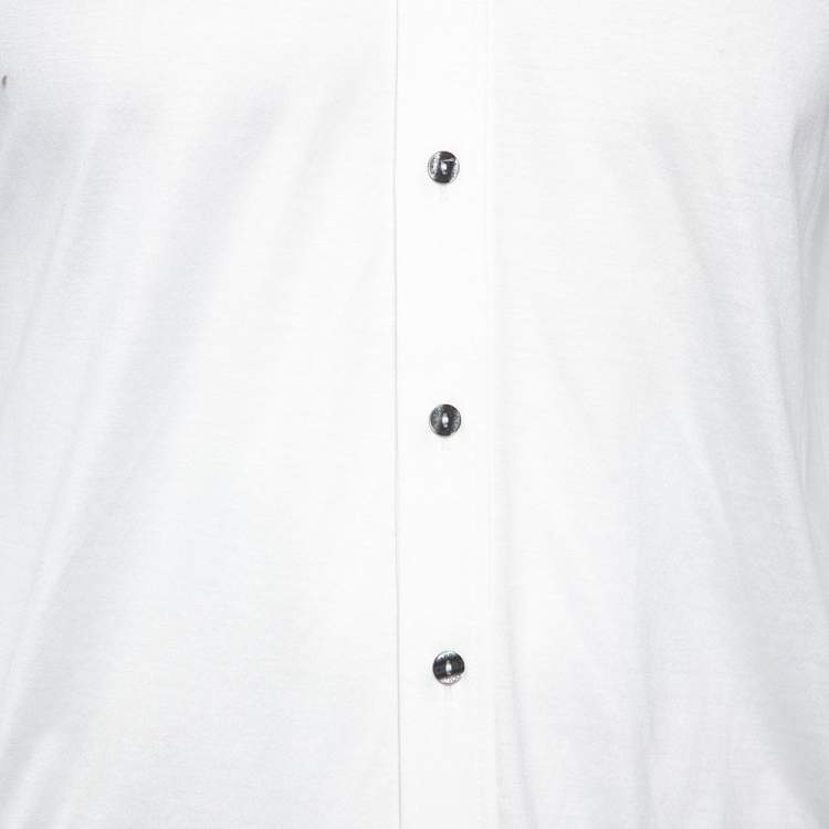 Pre Owned Dolce & Gabbana White Cotton Knit Contrast Polka Dot Collar Shirt L