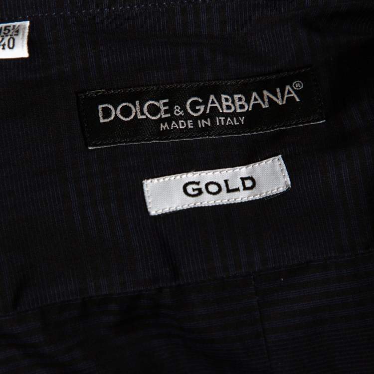 مملوكة مسبقًا Dolce & Gabbana Navy Blue Check Patterned Cotton Shirt M 