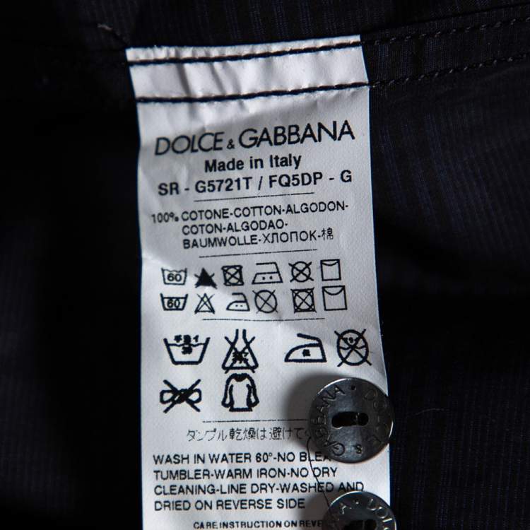 مملوكة مسبقًا Dolce & Gabbana Navy Blue Check Patterned Cotton Shirt M 