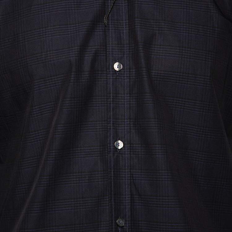 مملوكة مسبقًا Dolce & Gabbana Navy Blue Check Patterned Cotton Shirt M 