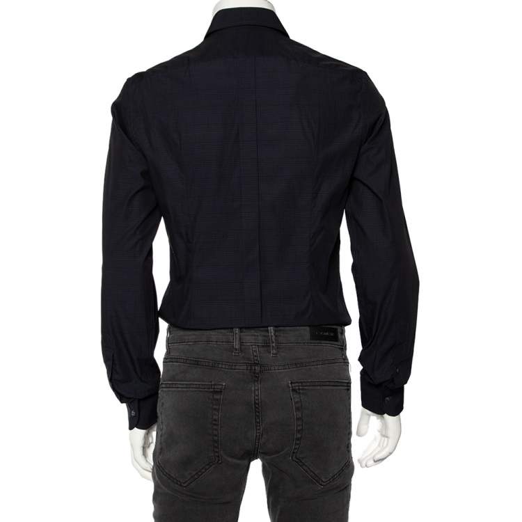 مملوكة مسبقًا Dolce & Gabbana Navy Blue Check Patterned Cotton Shirt M 
