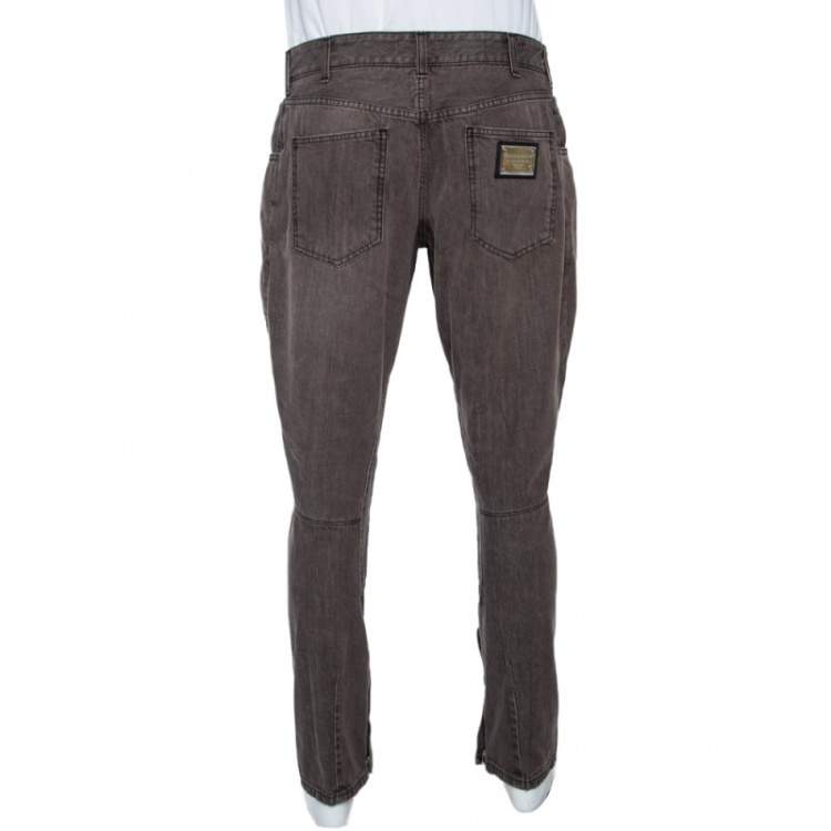 Pre Owned Dolce & Gabbana Brown Denim Biker Jeans L