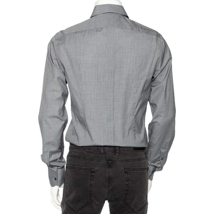 Pre Owned Dolce & Gabbana Grey Pin Check Cotton Front Button Shirt M 