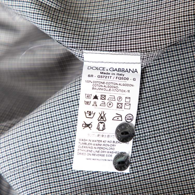 Pre Owned Dolce & Gabbana Grey Pin Check Cotton Front Button Shirt M 