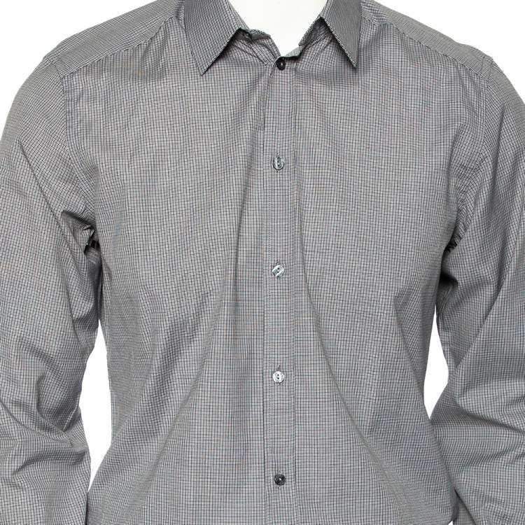 Pre Owned Dolce & Gabbana Grey Pin Check Cotton Front Button Shirt M 