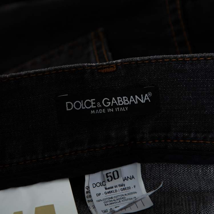 مملوكة مسبقًا Dolce & Gabbana Charcoal Grey Distressed Denim Jeans L
