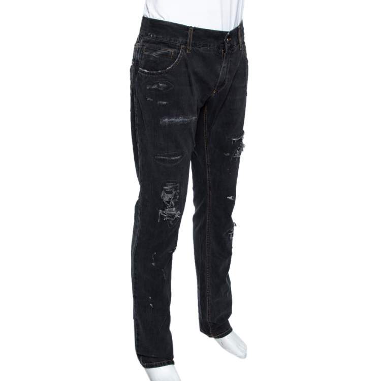 مملوكة مسبقًا Dolce & Gabbana Charcoal Grey Distressed Denim Jeans L