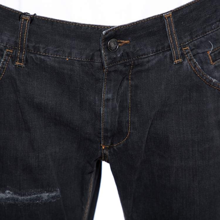 مملوكة مسبقًا Dolce & Gabbana Charcoal Grey Distressed Denim Jeans L
