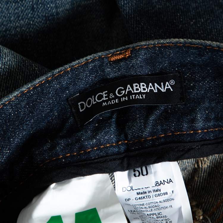 Pre Owned Dolce & Gabbana Indigo Light Washed Distressed Denim 14 Fit Jeans L 