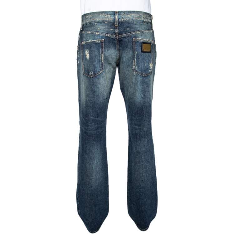 Pre Owned Dolce & Gabbana Indigo Light Washed Distressed Denim 14 Fit Jeans L 