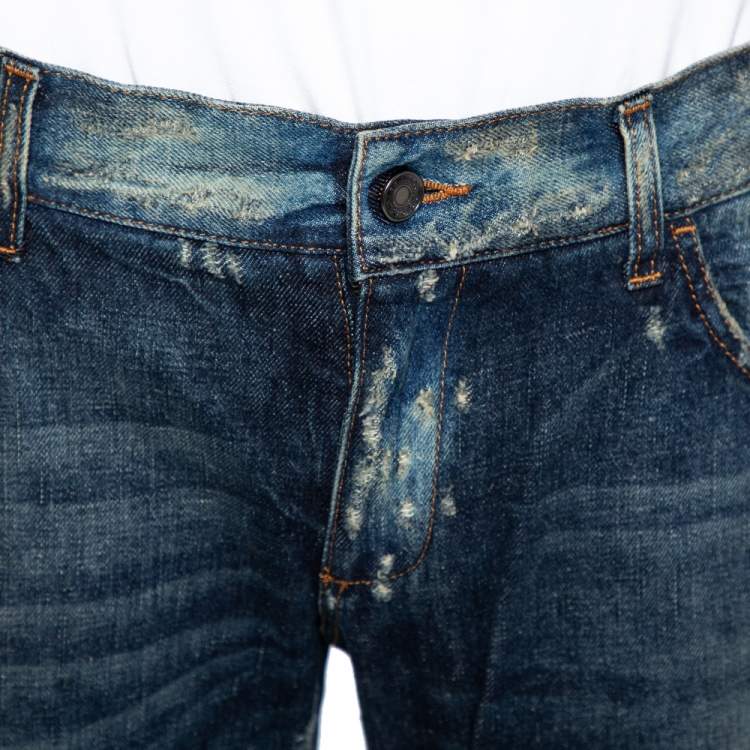 Pre Owned Dolce & Gabbana Indigo Light Washed Distressed Denim 14 Fit Jeans L 