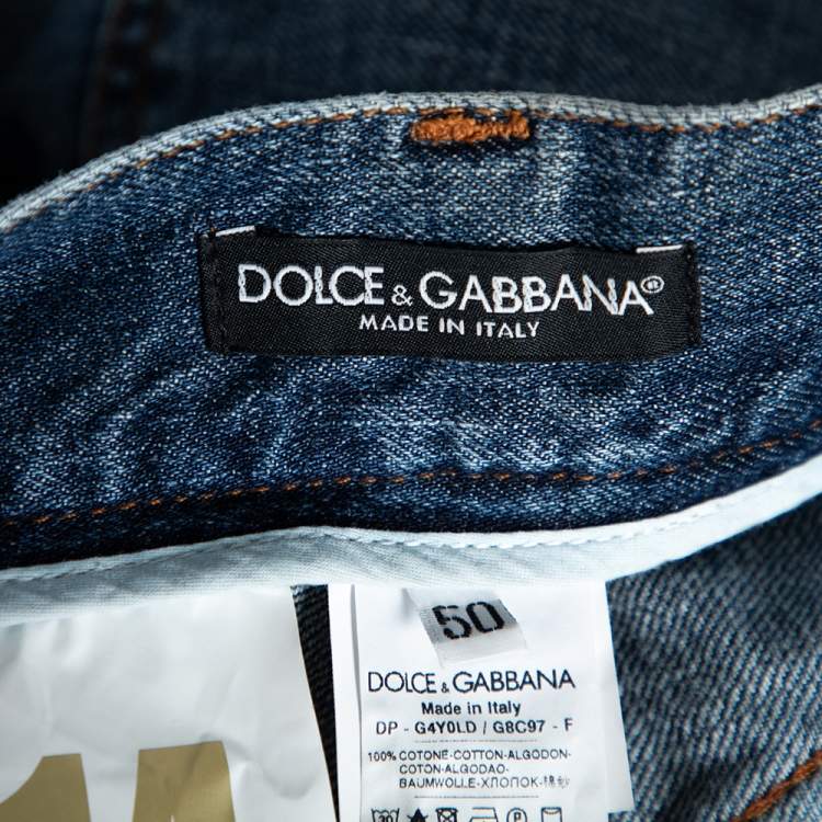 Pre Owned Dolce & Gabbana Blue Stone Washed Distressed Denim 14 Fit Jeans L