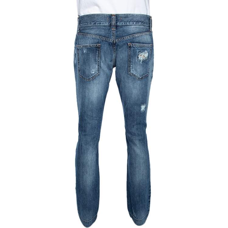 Pre Owned Dolce & Gabbana Blue Stone Washed Distressed Denim 14 Fit Jeans L