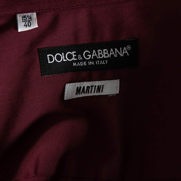 Pre Owned Dolce & Gabbana Burgundy Cotton Velvet Collar Martini Shirt M