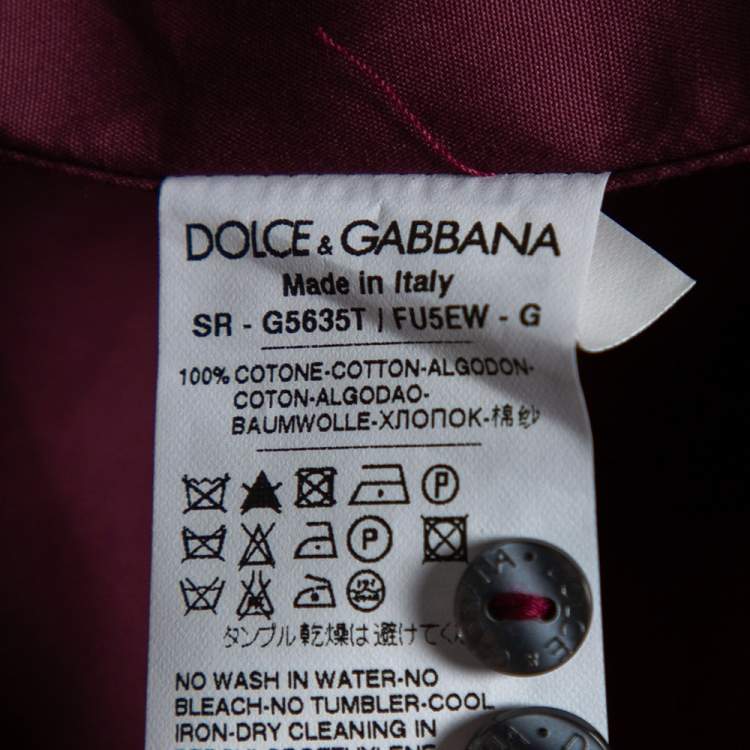 Pre Owned Dolce & Gabbana Burgundy Cotton Velvet Collar Martini Shirt M