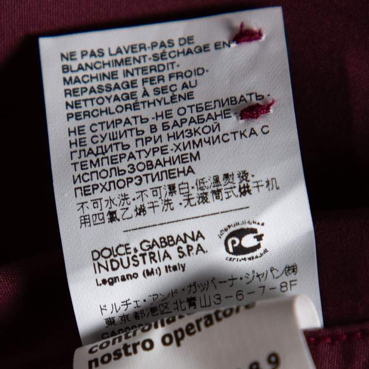 Pre Owned Dolce & Gabbana Burgundy Cotton Velvet Collar Martini Shirt M