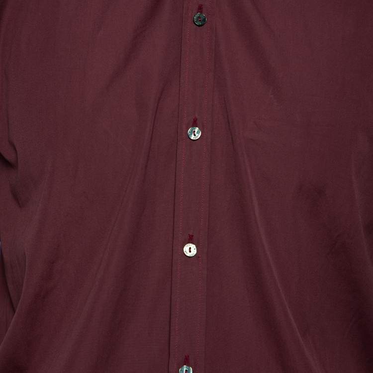 Pre Owned Dolce & Gabbana Burgundy Cotton Velvet Collar Martini Shirt M