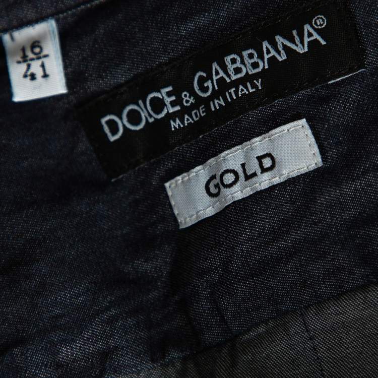 Pre Owned Dolce & Gabbana Chambray Cotton Knit Collar Detail Gold Label Shirt L 