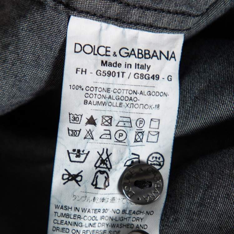 Pre Owned Dolce & Gabbana Chambray Cotton Knit Collar Detail Gold Label Shirt L 