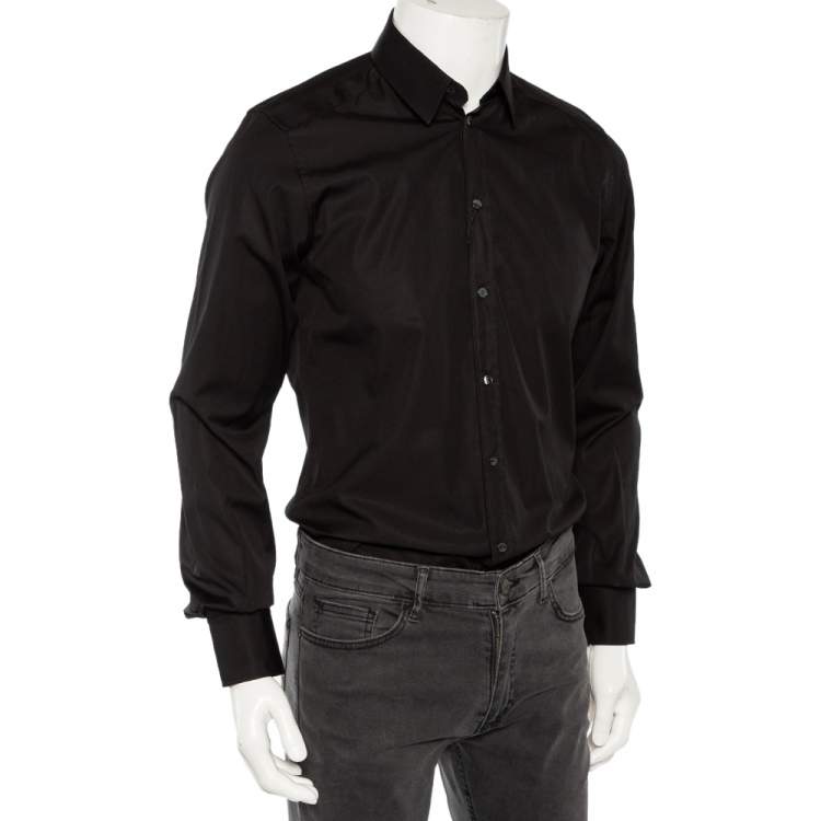 Pre Owned Dolce & Gabbana Black Cotton Front Button Shirt M 