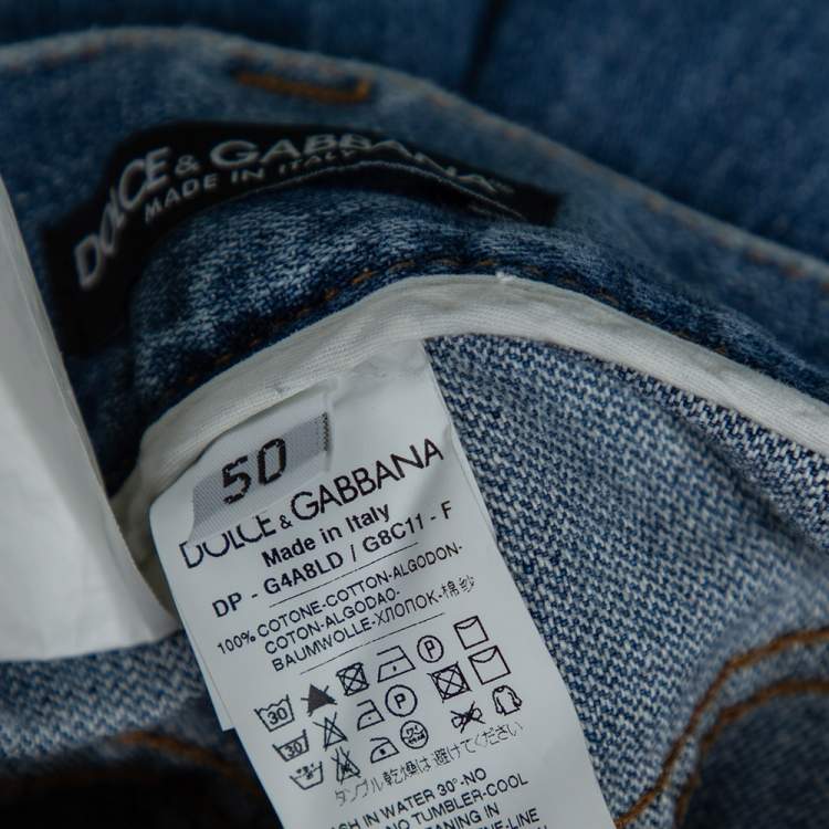 Pre Owned Dolce & Gabbana Light Blue Distressed Denim 14 Fit Jeans L