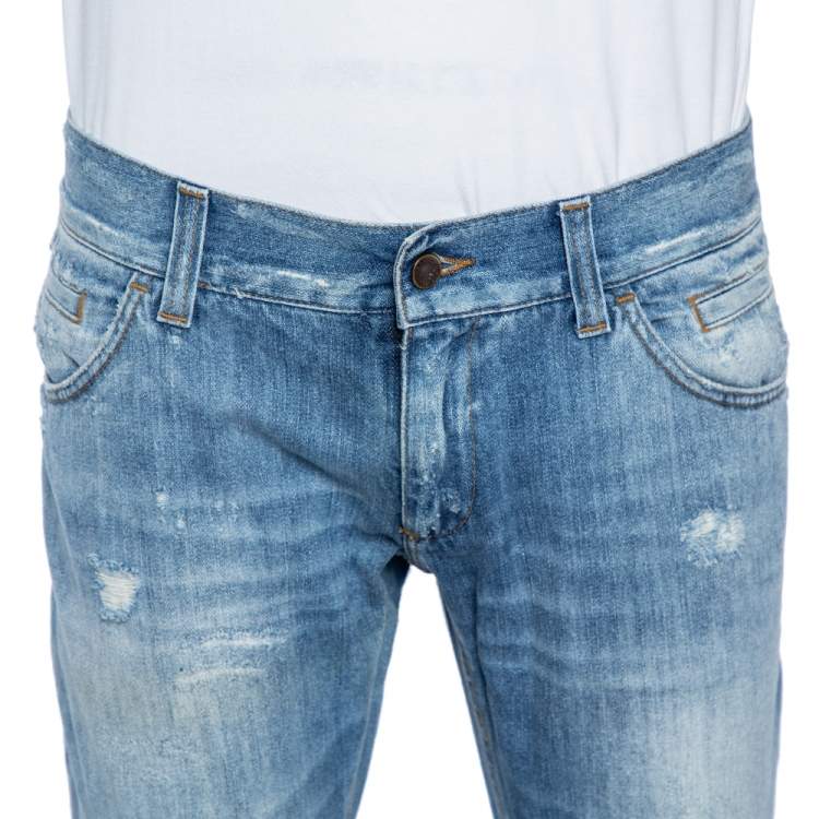 Pre Owned Dolce & Gabbana Light Blue Distressed Denim 14 Fit Jeans L