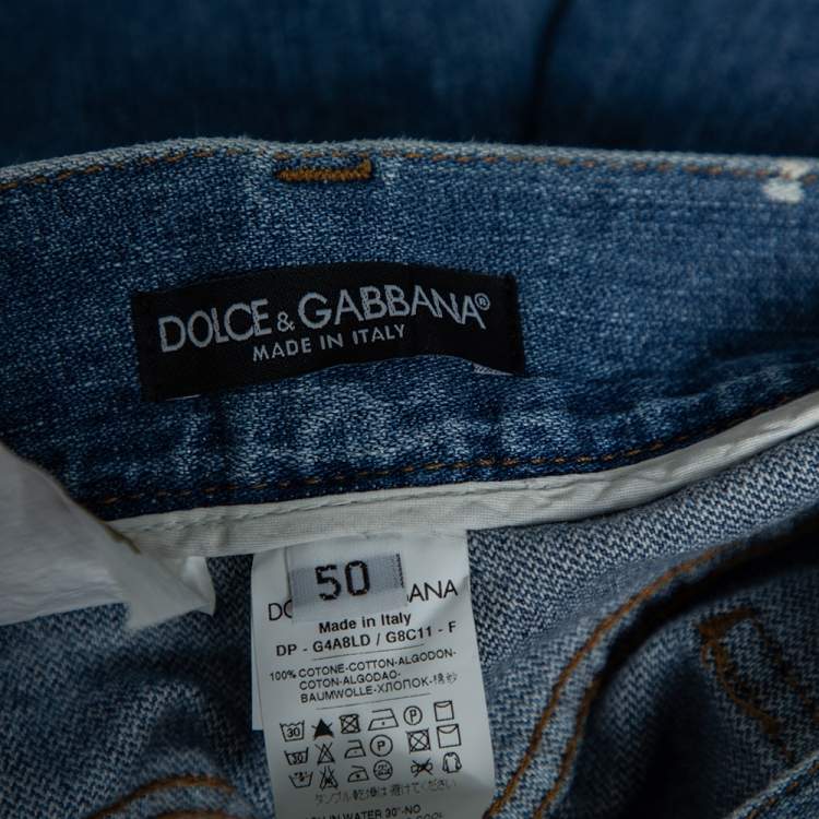 Pre Owned Dolce & Gabbana Light Blue Distressed Denim 14 Fit Jeans L