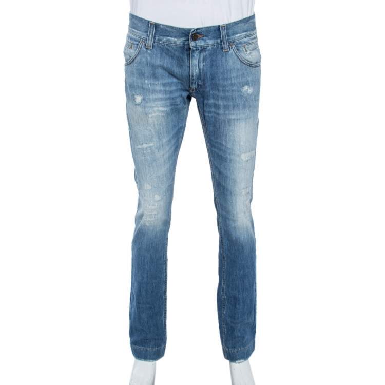Pre Owned Dolce & Gabbana Light Blue Distressed Denim 14 Fit Jeans L