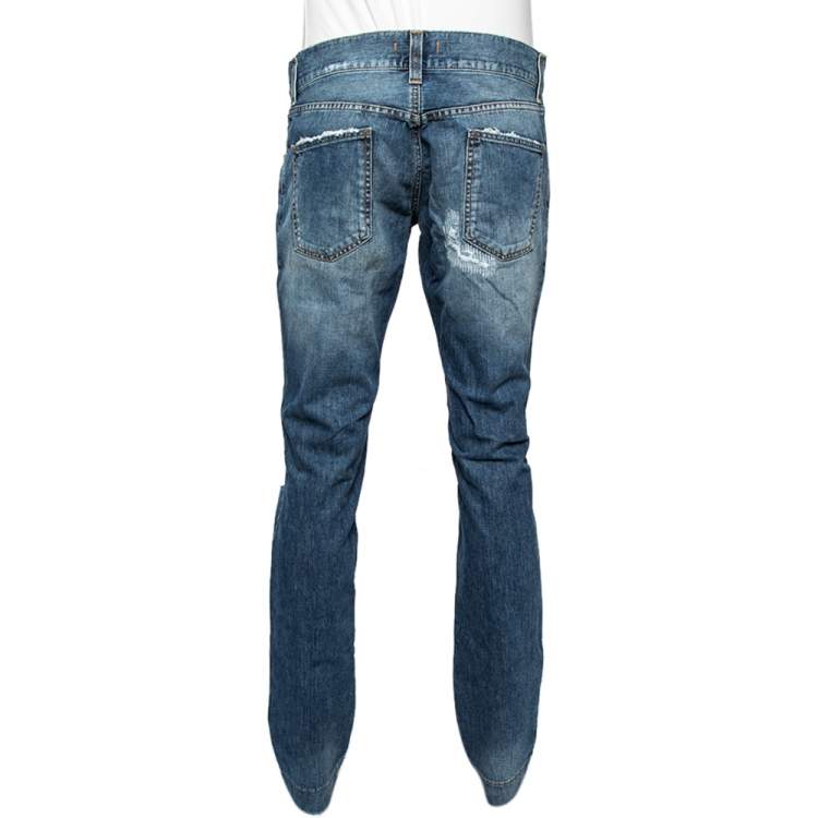 Pre Owned Dolce & Gabbana Blue Distressed Denim 14 Fit Jeans L 