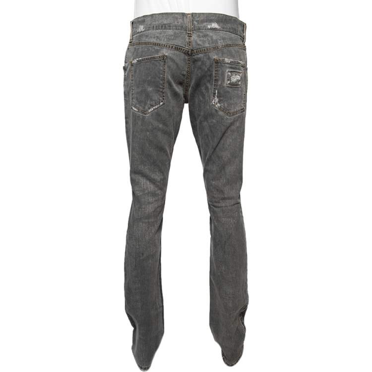 Pre Owned Dolce & Gabbana Grey Distressed Pocket Detail Denim Fit 14 Jeans L 