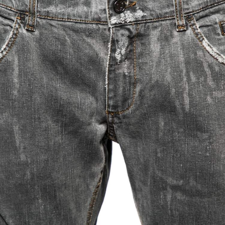 Pre Owned Dolce & Gabbana Grey Distressed Pocket Detail Denim Fit 14 Jeans L 