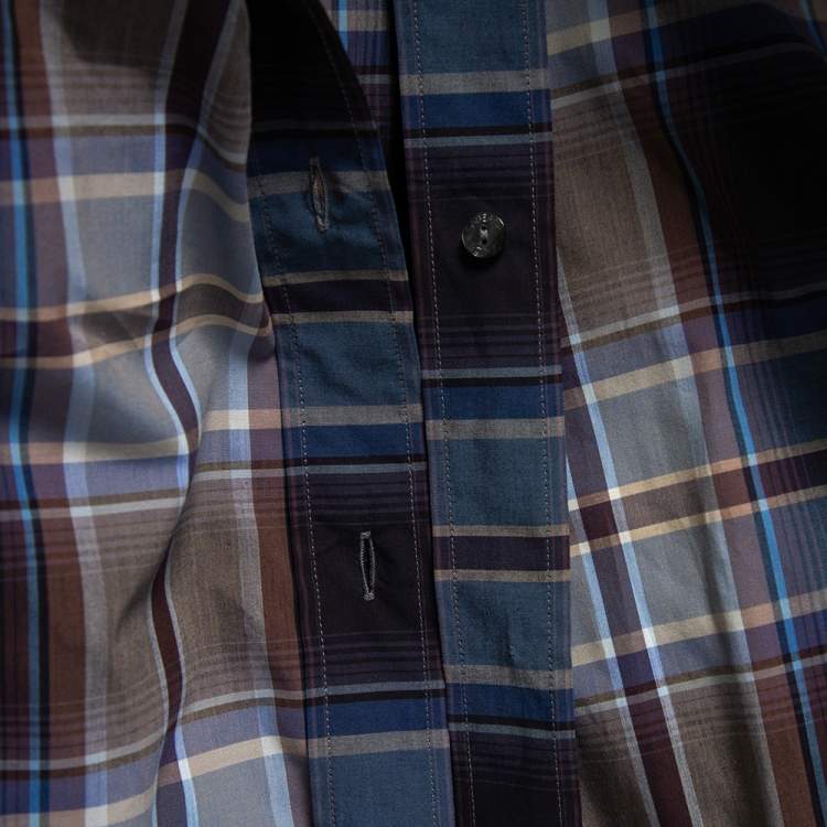 Pre Owned Dolce & Gabbana Blue Plaid Checked Cotton Gold Label Shirt M 