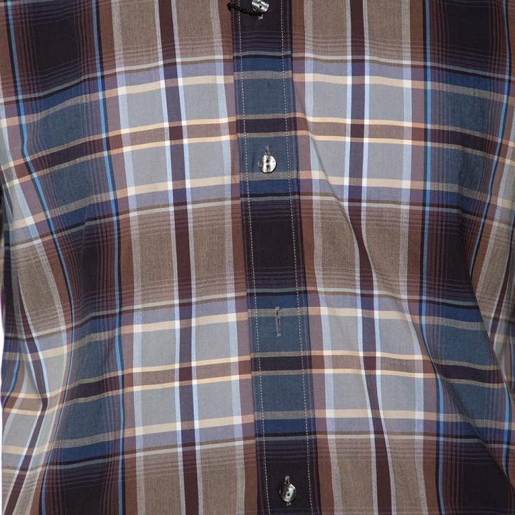 Pre Owned Dolce & Gabbana Blue Plaid Checked Cotton Gold Label Shirt M 