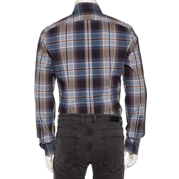 Pre Owned Dolce & Gabbana Blue Plaid Checked Cotton Gold Label Shirt M 