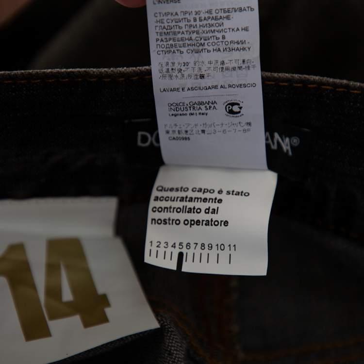 Pre Owned Dolce & Gabbana Charcoal Grey Muddy Effect Distressed Denim Fit 14 Jeans L 