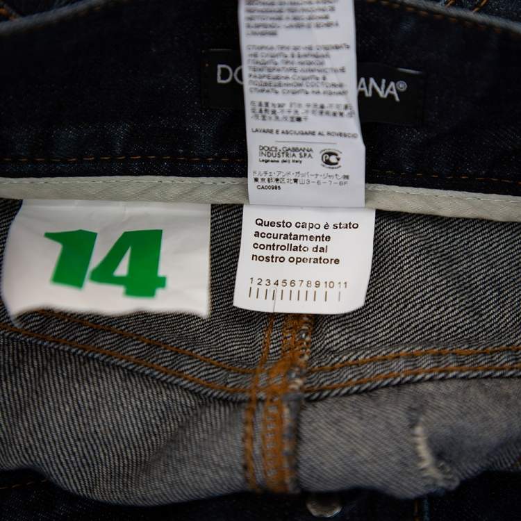 Pre Owned Dolce & Gabbana Indigo Distressed Denim Fit 14 Jeans L
