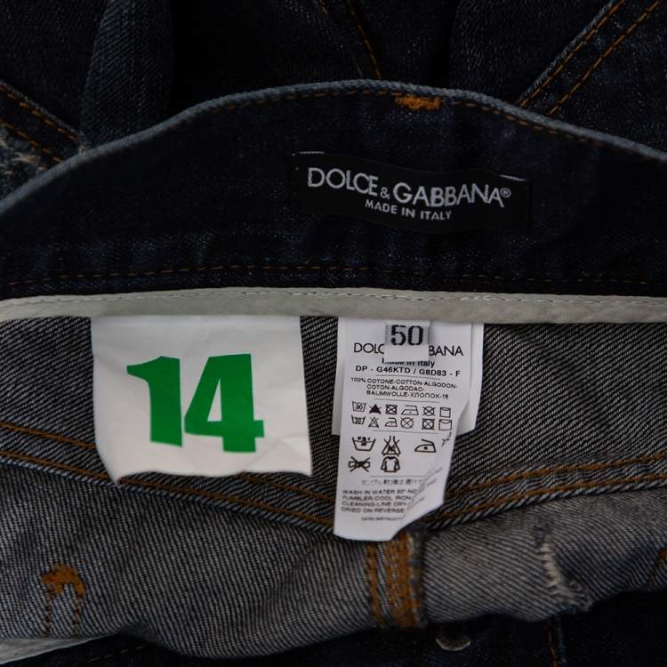 Pre Owned Dolce & Gabbana Indigo Distressed Denim Fit 14 Jeans L