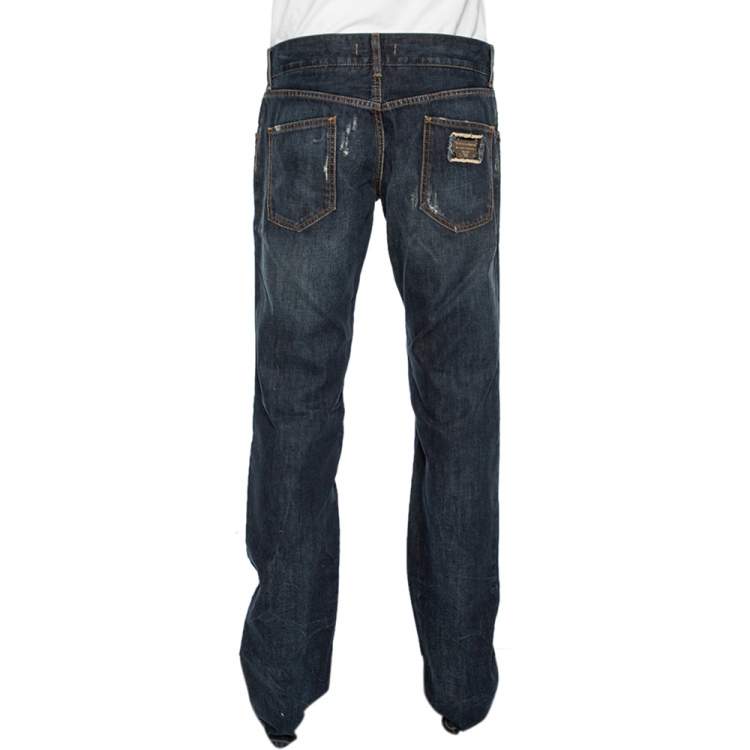 Pre Owned Dolce & Gabbana Indigo Distressed Denim Fit 14 Jeans L