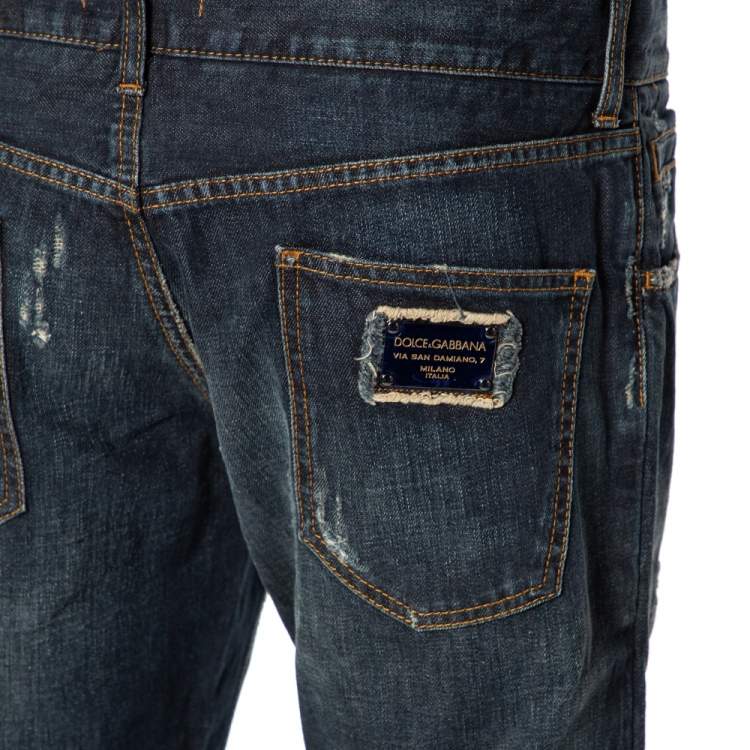 Pre Owned Dolce & Gabbana Indigo Distressed Denim Fit 14 Jeans L