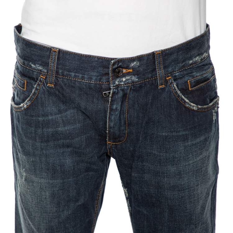 Pre Owned Dolce & Gabbana Indigo Distressed Denim Fit 14 Jeans L