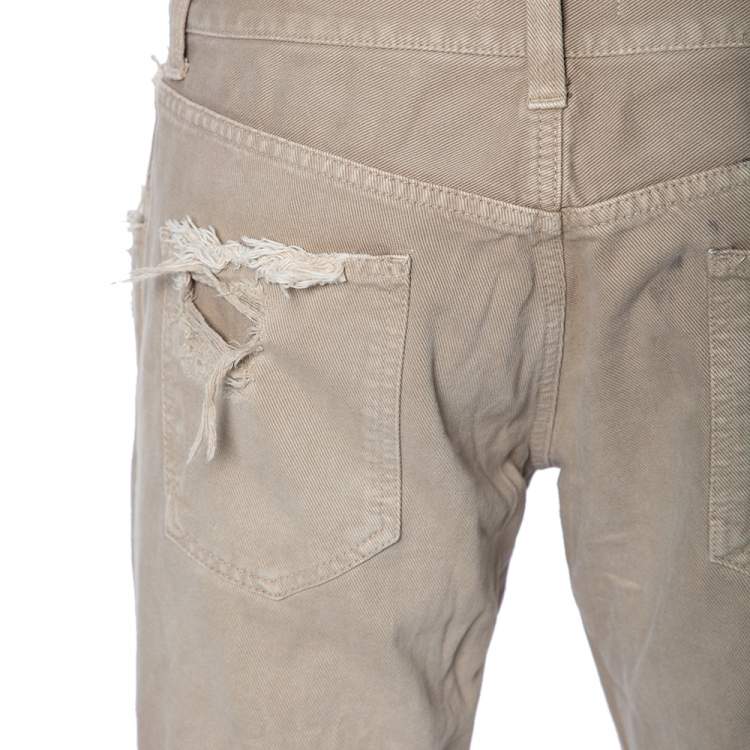 Pre Owned Dolce & Gabbana Beige Distressed Denim Fit 14 Jeans L