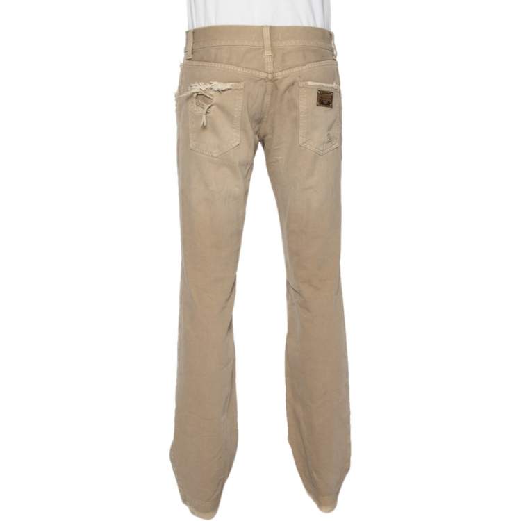 Pre Owned Dolce & Gabbana Beige Distressed Denim Fit 14 Jeans L