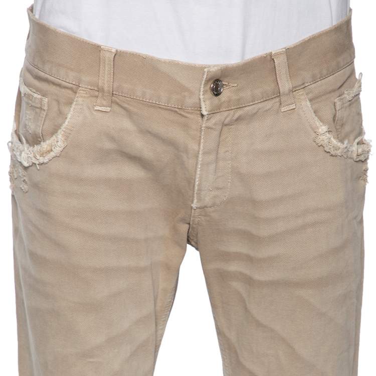 Pre Owned Dolce & Gabbana Beige Distressed Denim Fit 14 Jeans L