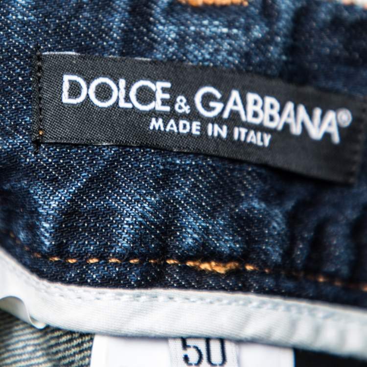 Pre Owned Dolce & Gabbana Blue Dark Wash Denim Muddy Effect Fit 14 Jeans L 