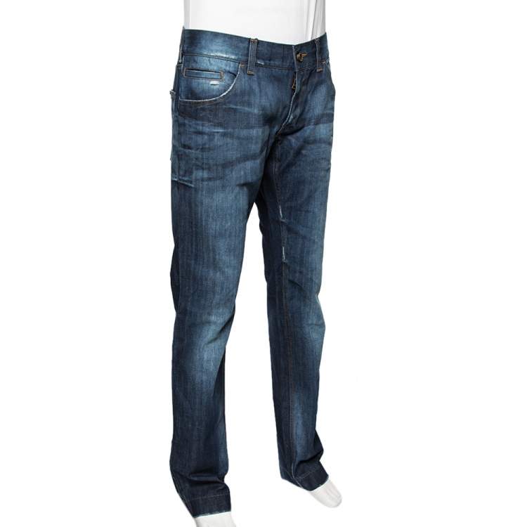Pre Owned Dolce & Gabbana Indigo Distressed Medium Wash Denim Fit 14 Jeans L