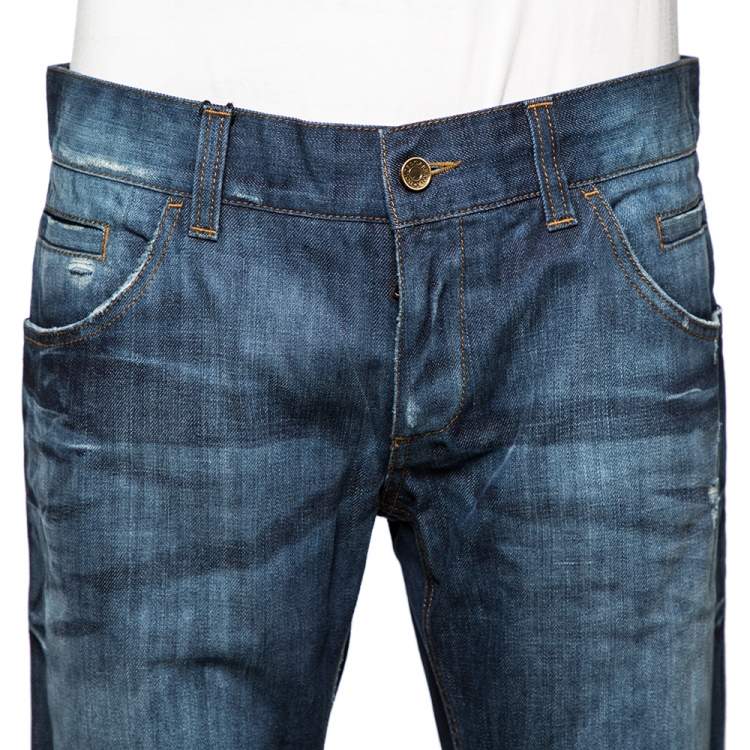 Pre Owned Dolce & Gabbana Indigo Distressed Medium Wash Denim Fit 14 Jeans L